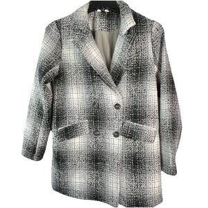 Mystree Womens Size L Plaid Wool Blend Coat Gray Black Double Breasted VGC
